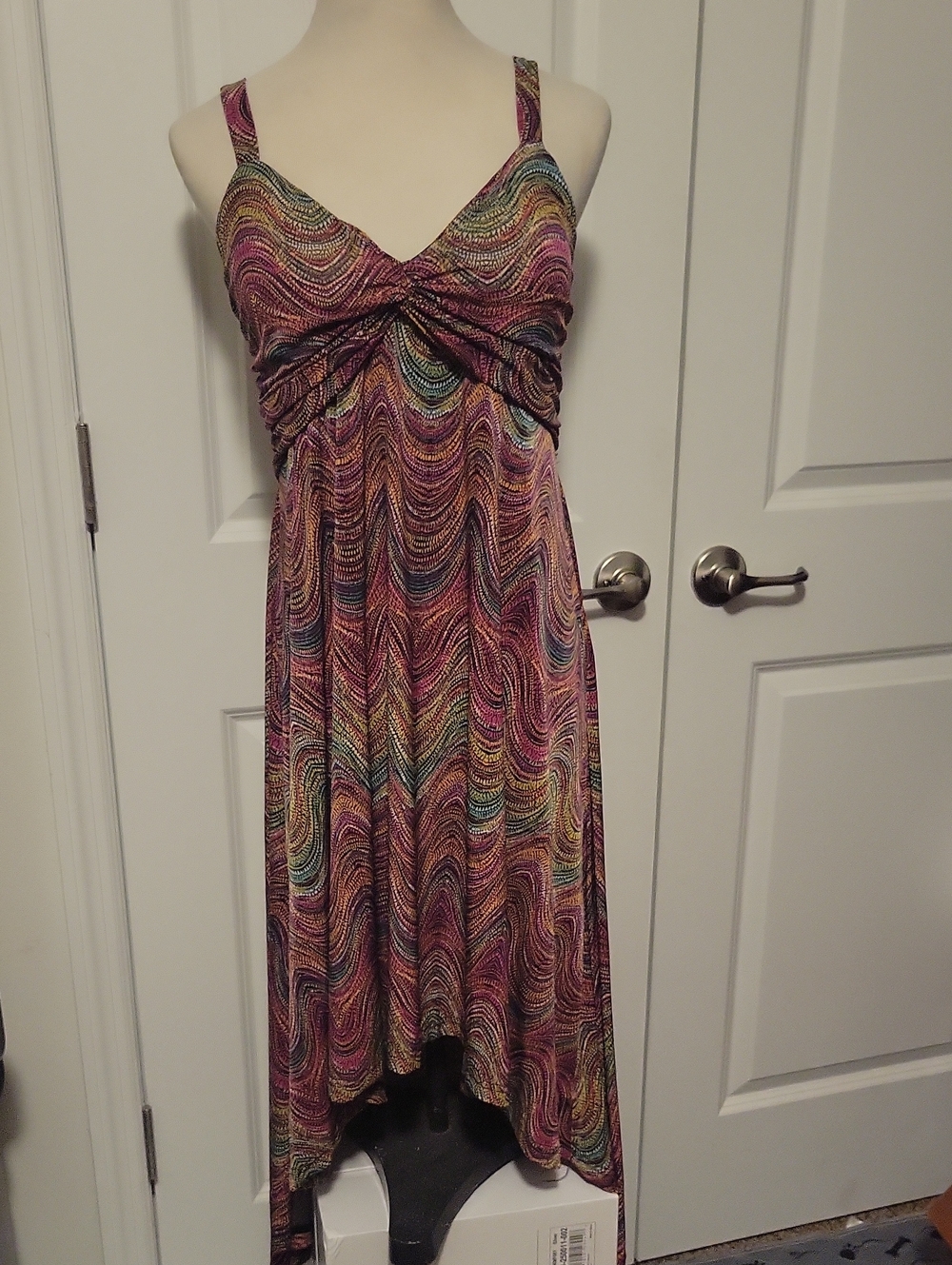 Mlle Gabrielle Multicolor Swirl Asymmetrical Hem Midi Dress